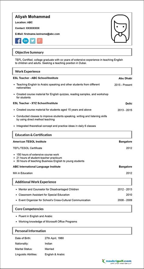 This format of teacher resume is ideal for professionals who have an impressive set of accomplishments, work experience, as well as job duties from previous positions. How to Write a CV for English Teaching Jobs in Dubai? نوكري غلف.كوم