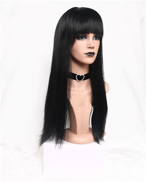 Long Silky Straight Black Wigs With Bangs African American