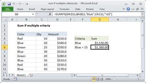 Excel Formula Sum If Multiple Criteria Exceljet