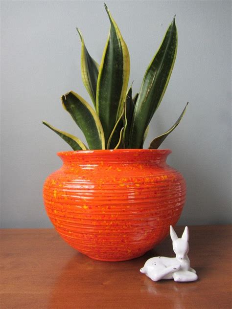 Large Ceramic Planter Bright Cheerful Orange Color Speckled Etsy