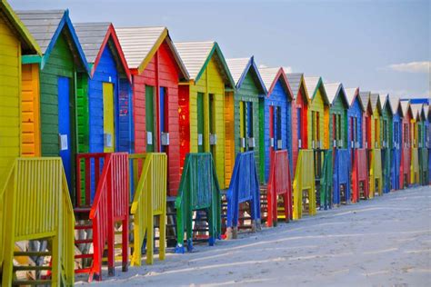Colourful Beach Huts Along St Jamess Beach Cape Town