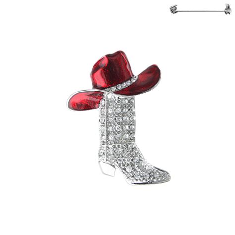 Ub2163 Red Large Red Hatter Stone Boot With Red Cowboy Hat Brooch Pin