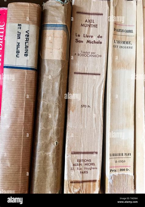 Old Books Spines Private Bookcase Lyon France Stock Photo Alamy