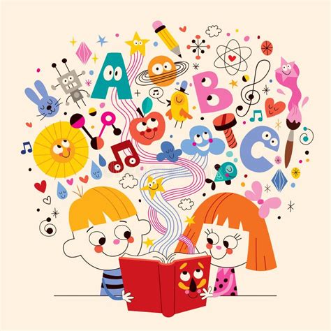 Cute Kids Reading Book Education Concept Illustration Stock Vector