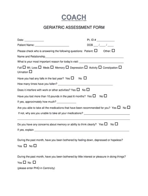 Fillable Online Geriatric Assessment Form Fax Email Print Pdffiller