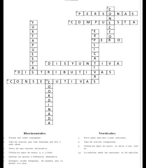 Complete El Siguiente Crucigrama Referente A Las Oraciones Compuestas