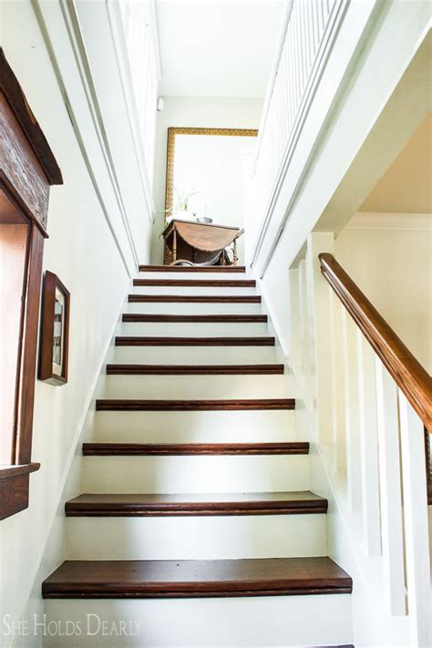 How To Refinish Old Wood Stairs She Holds Dearly