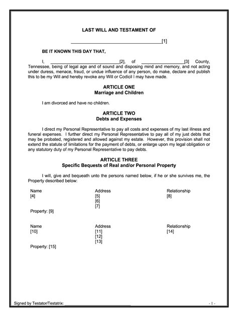 Tennessee Will Form Fill Out And Sign Printable Pdf Template Signnow