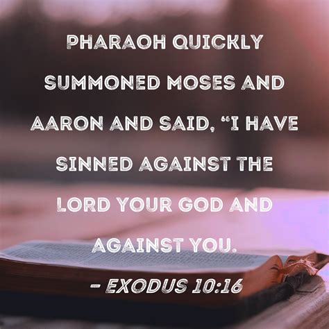 exodus 10 16 pharaoh quickly summoned moses and aaron and said i have sinned against the lord