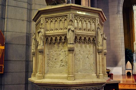 Carved Marble Gothic Pulpit With Saints And Scenes King Richards