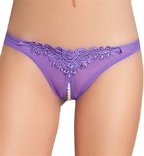 Plus Size Venise Lace And Pearl Crotchless Thong Fk