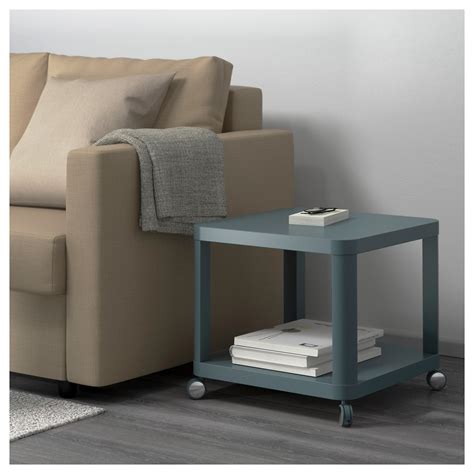 Create an elegant traditional design with polished hardware, carved details and beautifully curved silhouettes. TINGBY side table on castors turquoise 50x50 cm | IKEA Living Room