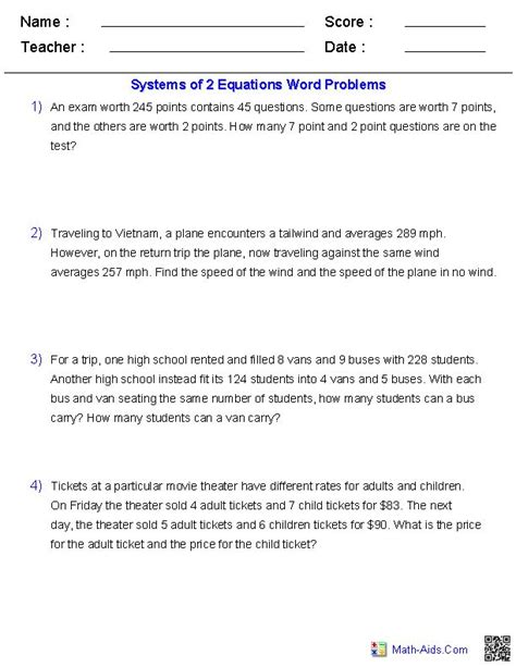 Writing 2 Step Equations From Word Problems Worksheet