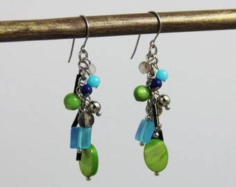 Cute Teal Green Earrings Olive Green Turquoise Teal Blue