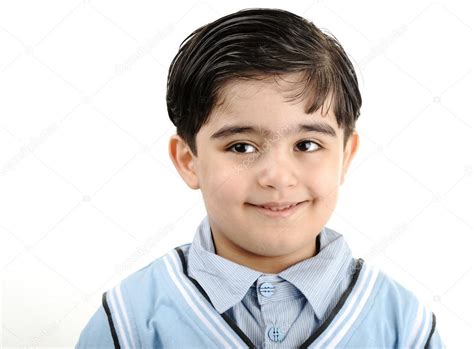 Cute Little Preschool Boy Isolated On White Mixed Race Arabic White