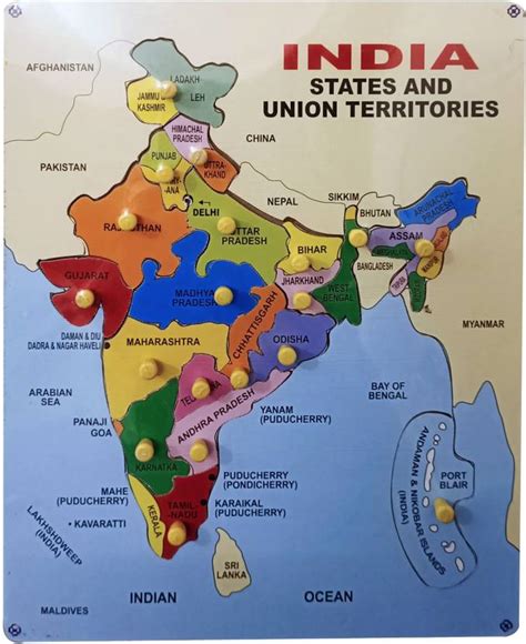 Kidosaurus Wooden Indian Map Puzzles Bharat Ka Naksha With 19 Knobs