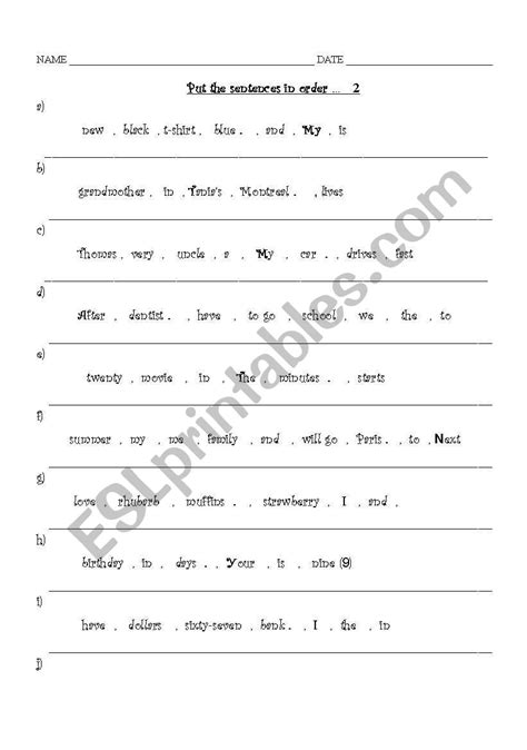 English Worksheets Put The Sentences In Order 2