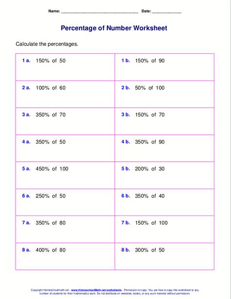 Percentages Of Numbers Worksheet