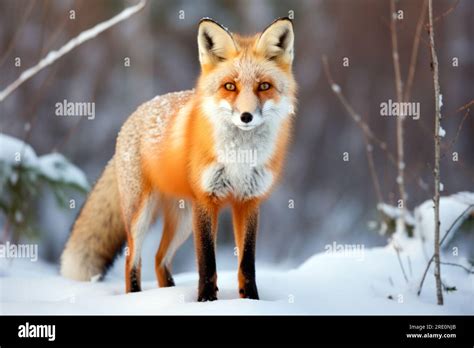European Red Fox Vulpes Vulpes In Winter A Common Wil Animal Of The