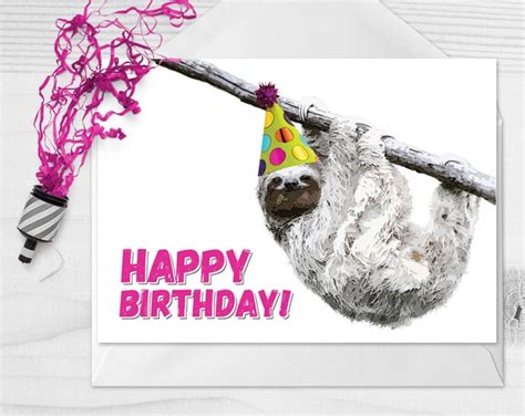 Birthday Sloth Sloth Card Sloths Smiling Sloth Etsy