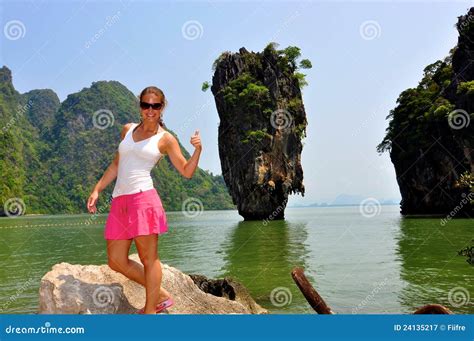 James Bond Island In Phang Nga Bay With Couldy Sky And Clear Water A Famous Landmark In