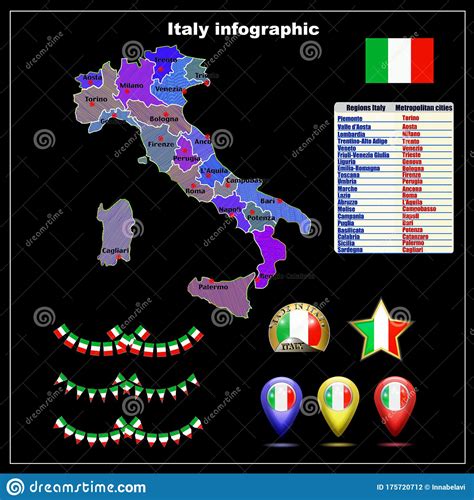 Map Of Italy Bright Graphic Illustration Italy Map With Italian Major