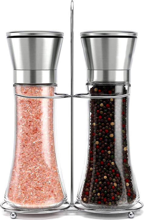 Original Stainless Steel Salt And Pepper Grinder Set With Stand Tall Salt And Pepper Shakers