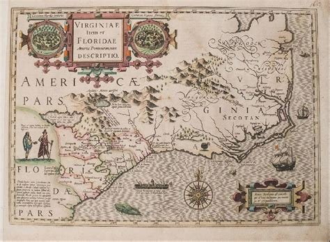 Hondius Antique Map Of Virginia And The Carolinas 1606