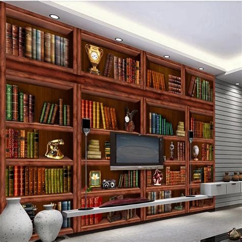 Beibehang Living Room Bookshelf Bookcase 3d Background Wall Murals
