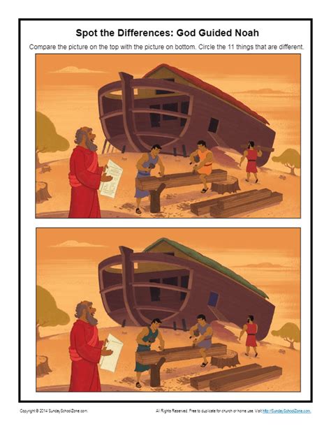 God Guided Noah Spot The Differences Bible Activities For Children
