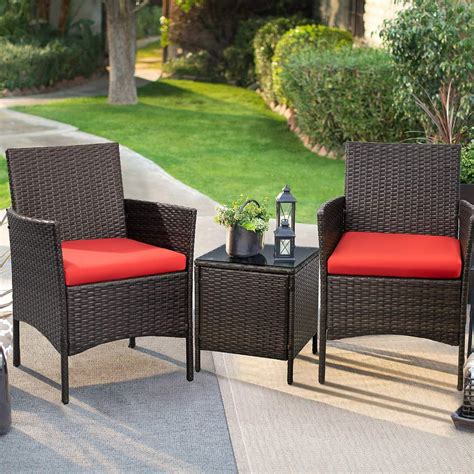 Walnew 3 Pcs Outdoor Patio Furniture Pe Rattan Wicker Table And Chairs