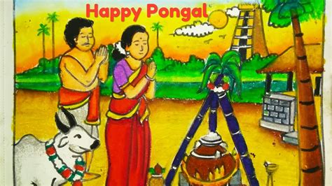 Easy Step By Step Pongal Festival Celebration Drawing For Beginners