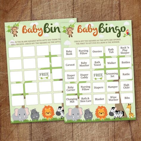 Safari Baby Shower Bingo Cards Printable Blank And Prefilled Etsy
