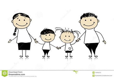 Happy Family Smiling Together, Drawing Sketch Stock Photography - Image: 16494272