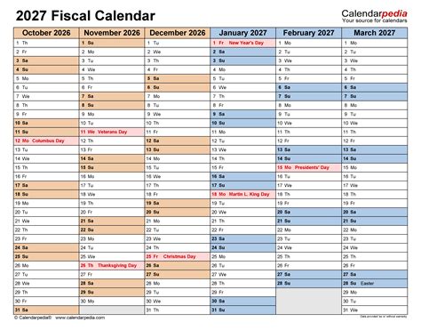 Fiscal Calendars 2027 Free Printable Pdf Templates