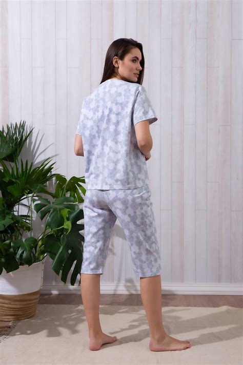 Kadın Büyük Beden Midi Kapri Pijama Takımı 65307 Yeşil Baskılı