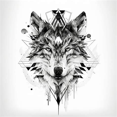 Geometric Wolf Tattoo Design White Background Png File Download High