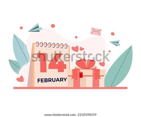Valentines Day Calendar February 14 Valentine Stock Vector Royalty