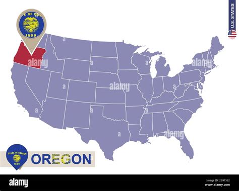 Oregon State On Usa Map Oregon Flag And Map Us States Stock Vector
