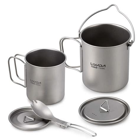 titanium pot lixada 750ml cup cookware camping mug spork water 420ml backpacking lid 450ml 3pcs outdoor folding lightweight