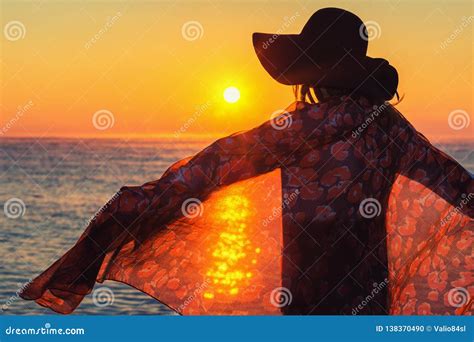Silhouette Of Carefree Woman On The Beach Stock Photo Image Of Ocean