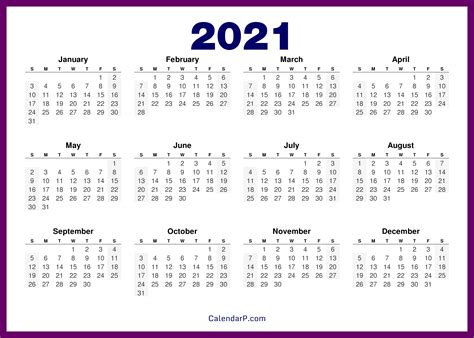 2021 Calendar Printable Free Hd Purple Calendarp Printables