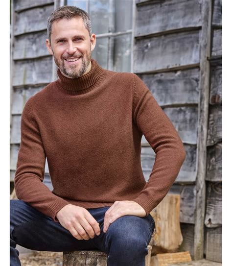 Leather Pure Lambswool Mens Lambswool Polo Neck Jumper