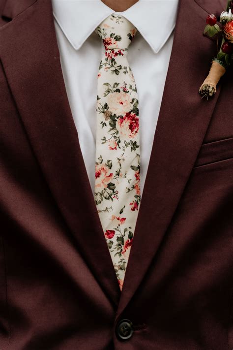 Emmett Cream Floral Skinny Tie 236 Mens Wedding Attire Floral Tie