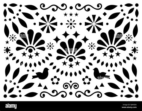 Mexican Traditional Folk Art Vector Geometric Pattern With Flowers And