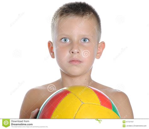 Little Cute Boy Playing Football Ball Isolated Stock Image Image Of