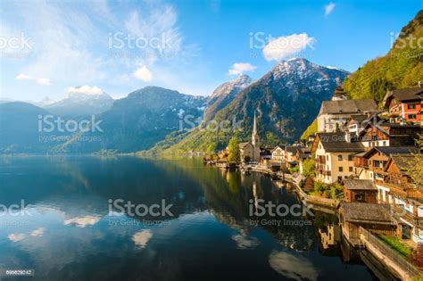 Hallstatt Village And Hallstatter See Lake In Austria Stock Photo