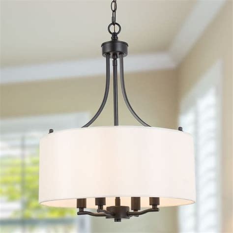 Modern Light Black Drum Chandelier With Fabric Shade For Dining Room
