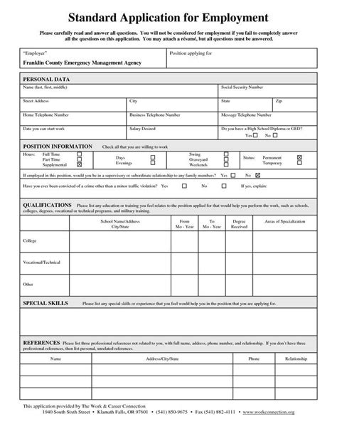 Printable Standard Job Application Form Printable Forms Free Online