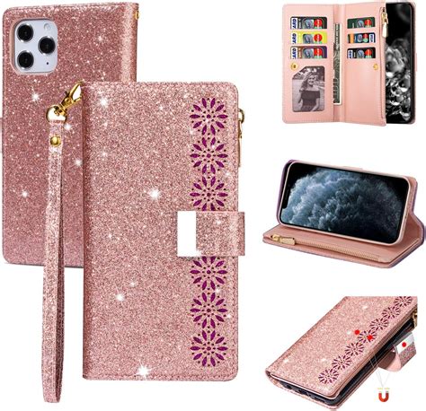 aweevnye wallet case compatible with iphone 12 iphone 12 pro bling hollow flower